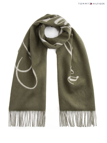 Tommy Hilfiger Green Pure Wool Logo Scarf (Y28548) | £85