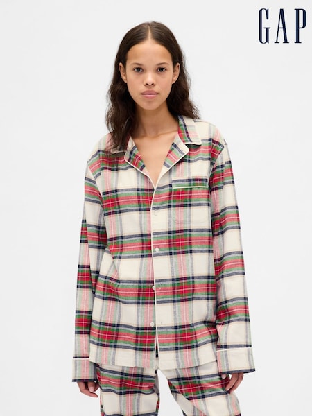Gap Cream/Red Check Matching Family Softest Flannel Pyjama Shirt (Y28814) | £35
