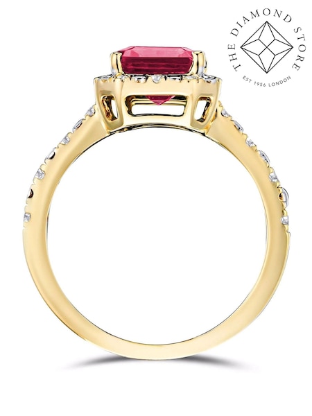 The Diamond Store Red Astra 1.50ct Octagon Cut Lab Ruby and Diamond Halo Ring With Side Stones in Vermeil (Y28880) | £219