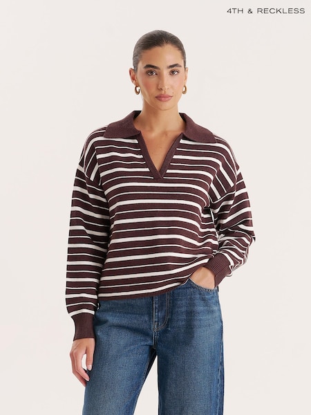 4th & Reckless Brown And Stripe Knitted Rugby Top Hayden (Y29197) | £45
