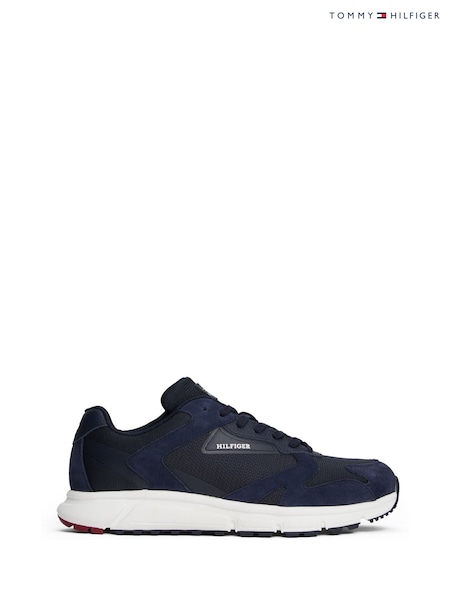 Tommy Hilfiger Blue Cleat Mixed Texture Waterproof Suede Trainers (Y29233) | £110