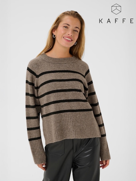 Kaffe KAerin Relaxed Striped Knit Pullover Brown Jumper (Y29262) | £40
