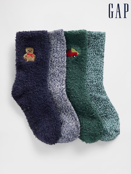 Gap Green & Blue Fluffy Cosy Christmas Socks 4 Pack (12mths-5yrs) (Y29431) | £12