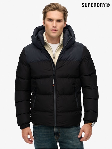 Superdry Black Colourblock Hooded Puffer Jacket (Y29465) | £110