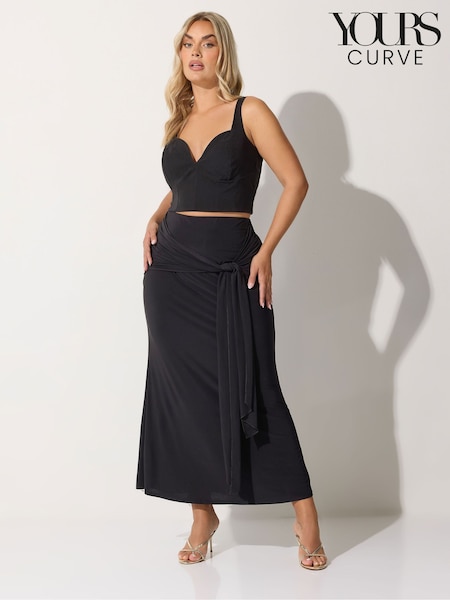 Yours Curve Black Limited Tie Maxi Skirt (Y29492) | £29