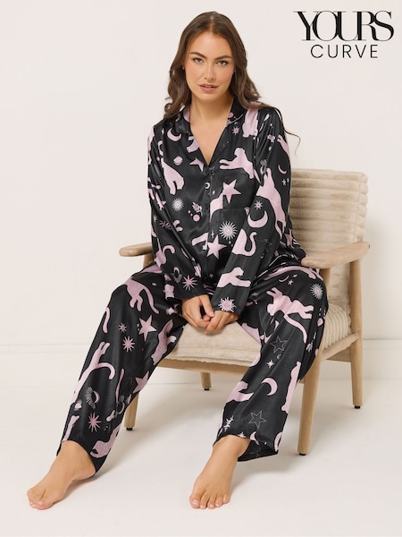 Yours Curve Blue Satin Pyjamas Set (Y29507) | £34