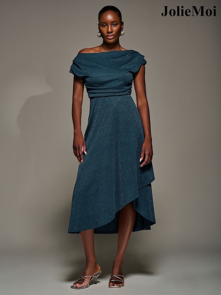 Jolie Moi Blue Draped Jersey Cowl Neck Midi Dress (Y29534) | £68