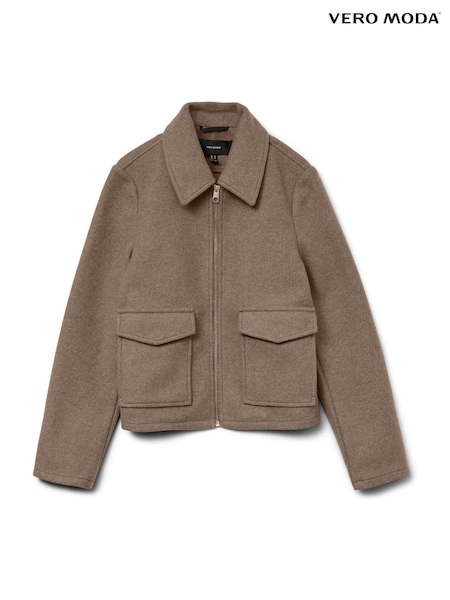 VERO MODA Brown Zip Down Short Jacket (Y29675) | £50