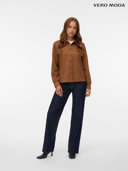 VERO MODA Brown Faux Suede Long Sleeve Shirt (Y29685) | £42