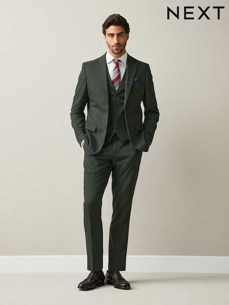 Olive Green - Slim Fit Textured Suit Jacket