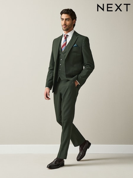 Olive Green - Slim Fit Textured Suit Trousers