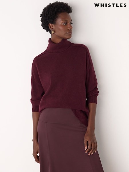 Whistles Red Cashmere Seam Roll Neck Knit Jumper (Y29886) | £199