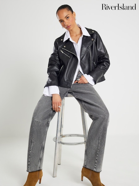 River Island Black Leather Biker Jacket (Y29905) | £145