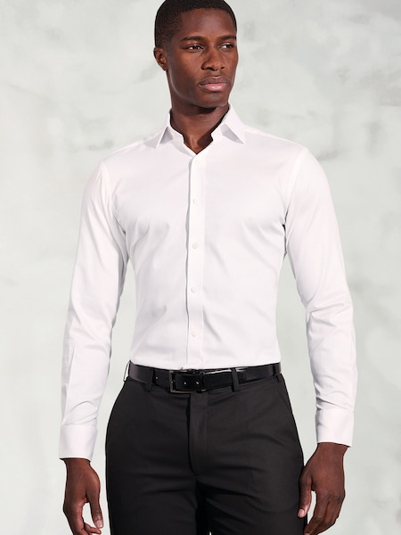 Brook Taverner White Tailored Fit Royal Oxford Double Cuff Cotton Shirt (Y30212) | £50