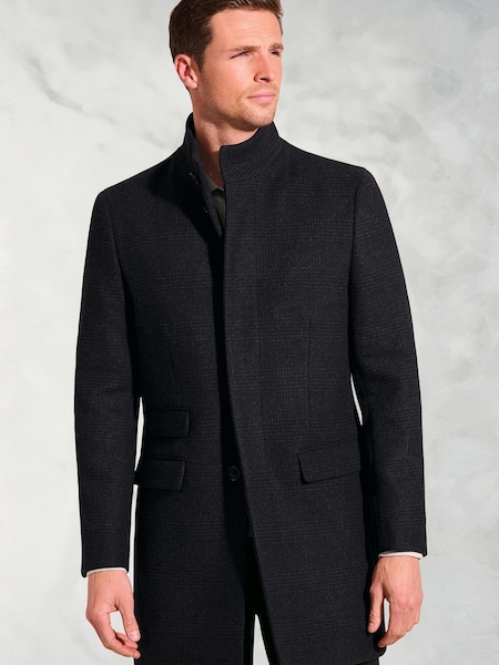 Brook Taverner Black Check Wool Blend Overcoat (Y30226) | £149