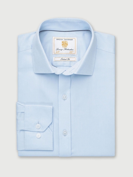Brook Taverner Blue Tailored Fit Royal Oxford Single Cuff Cotton Shirt (Y30232) | £50