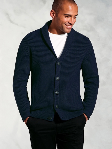 Brook Taverner Blue Textured Lambswool Shawl Collar Cardigan (Y30241) | £79