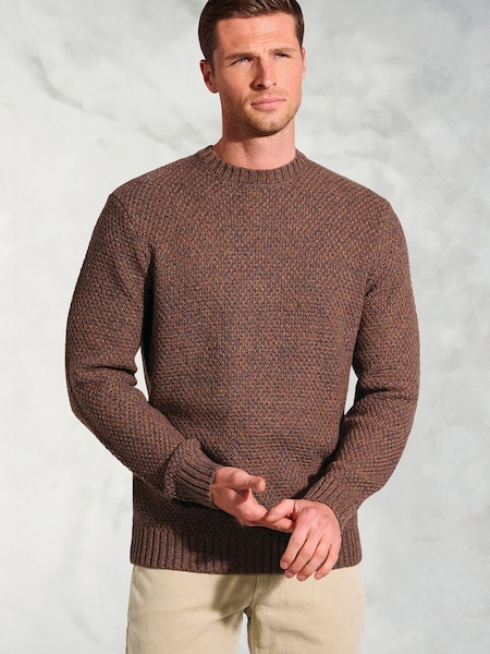 Brook Taverner Brown Twist Knit Crew Neck Jumper (Y30260) | £50