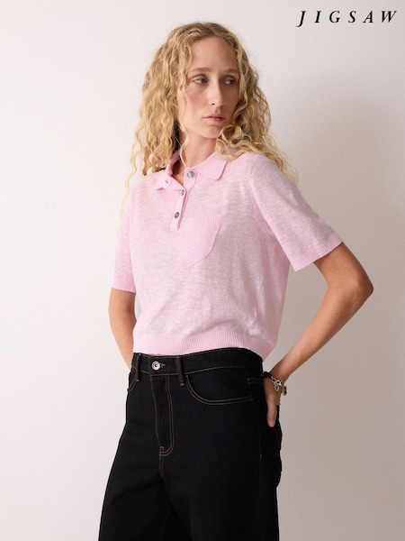 Jigsaw Pink Linen Cotton Polo Shirt (Y30312) | £99