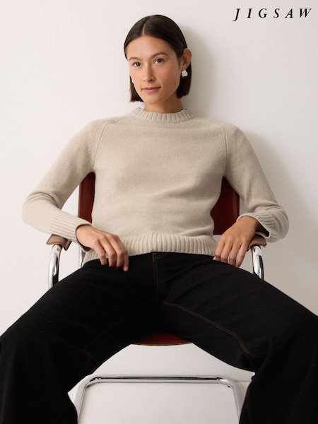 Jigsaw Cream Wool Cashmere Saddle Jumper (Y30315) | £99