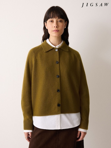 Jigsaw Green Wool Blend Collar Poncho (Y30319) | £139