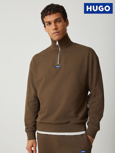 HUGO Brown Logo Quarter Zip Sweat Top (Y30369) | £99