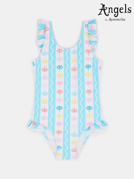 Angels By Accessorize Blue Girls Palm Tree Stripe Swimsuit (Y30464) | £15 - £16