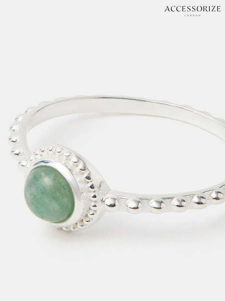 Green Sterling Silver Healing Stone Ring (Y30478) | £22