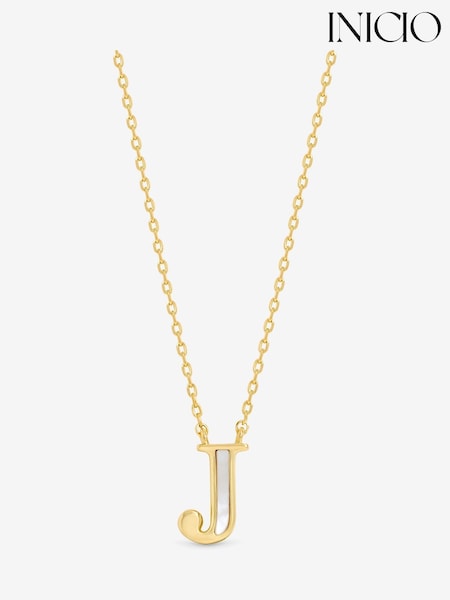 Inicio 14K Real Gold Plated and Mother of Pearl Initial Pendant - J - Gift Pouch (Y30484) | £25