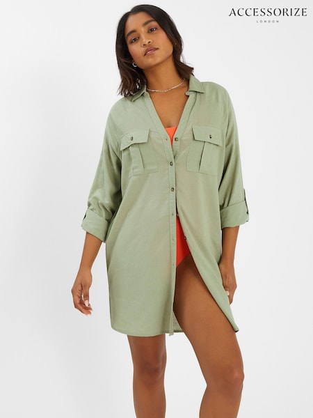 Accessorize Green Long Sleeve Shirt Beach Cover-Up (Y30509) | £35