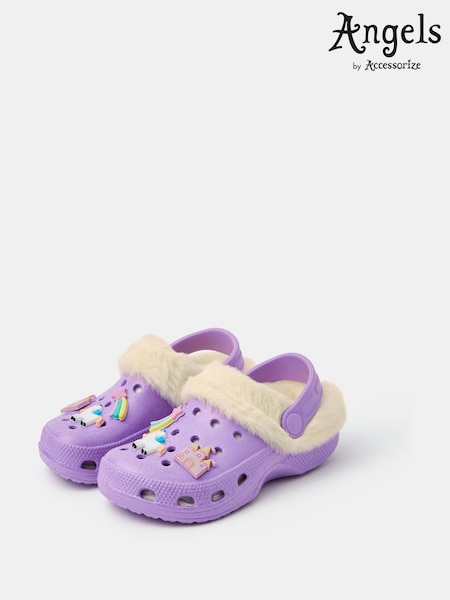 Angels By Accessorize Purple Girls Charm Faux Fur Lined Clogs (Y30515) | £12 - £13
