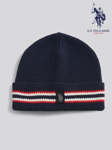 U.S. Polo Assn Blue Brand Stripe Knit Beanie (Y30573) | £25