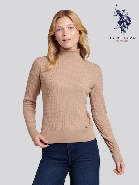 U.S. Polo Assn. Natural Fine Cable Roll Neck Jumper (Y30581) | £65