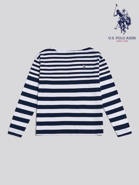 U.S. Polo Assn Blue Gradient Stripe Boatneck T-Shirt (Y30583) | £45