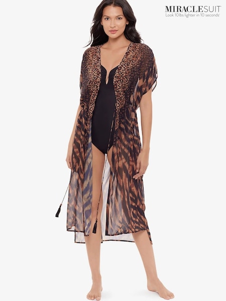Miraclesuit Animal Leopard Print Beaded Georgette Mid Length Kimono (Y30584) | £150