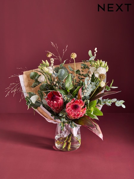 Pink/White Protea and Lisianthus Fresh Flower Bouquet (Y30828) | £50