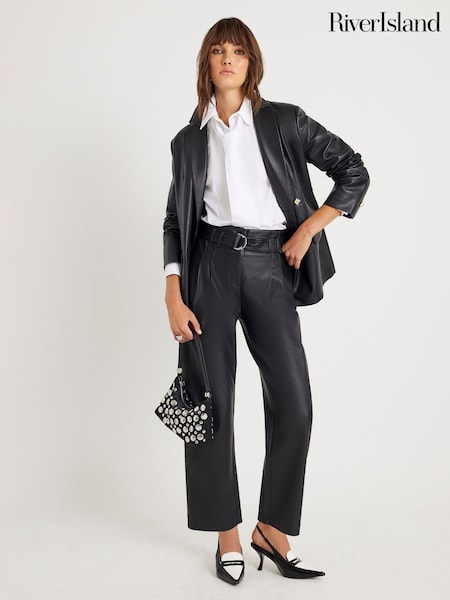 River Island Black Tapered Belted Trousers (Y30849) | £40
