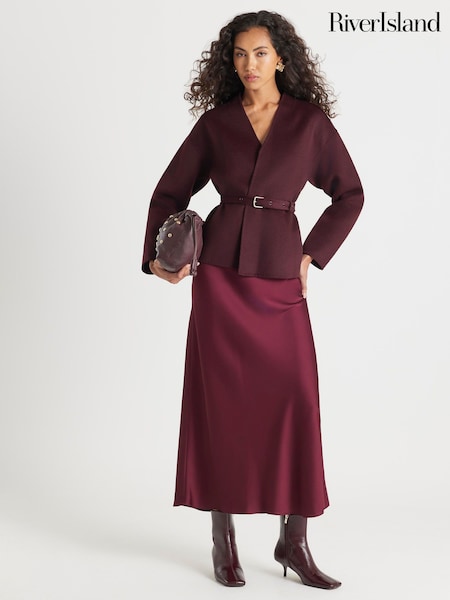 River Island Burgundy Handmade Short Belted Jacket (Y30854) | £129