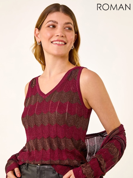 Roman Red Shimmer Knitted Vest Top (Y30883) | £36