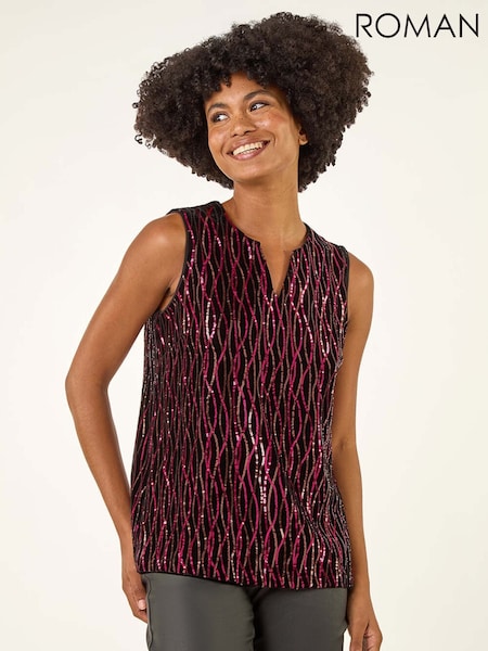 Roman Pink Sequin Velvet Vest Top (Y30887) | £42