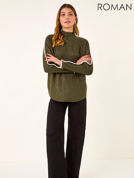 Roman Green Hotfix Blanket Stitch Knit Jumper (Y30914) | £40