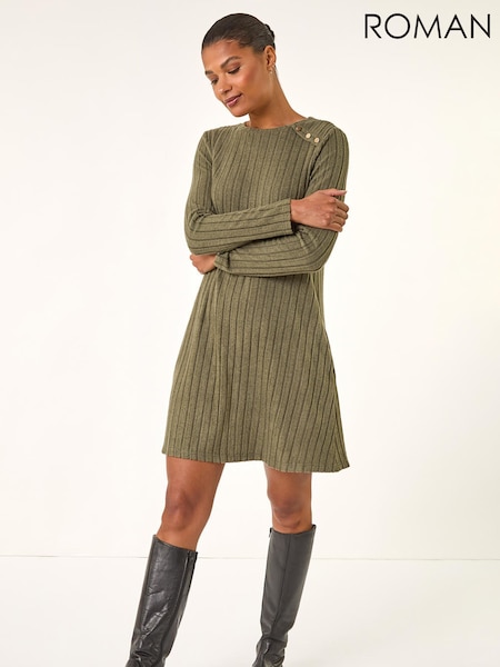 Roman Green Textured Ribbed Swing Dress (Y30924) | £42