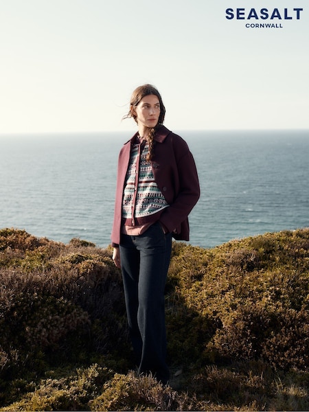 Seasalt Cornwall Purple Beamwind Checked Coat (Y31347) | £150