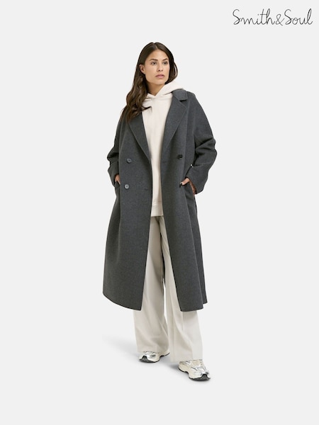 Smith & Soul Grey Long Wool Blend Coat (Y31356) | £249