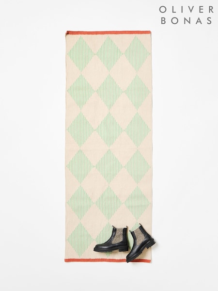 Oliver Bonas Multi Stripe Diamond Woven Runner Rug (Y31490) | £95
