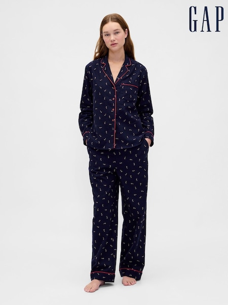 Gap Navy Blue Matching Family Christmas Flannel Pyjamas Set (Y31848) | £50