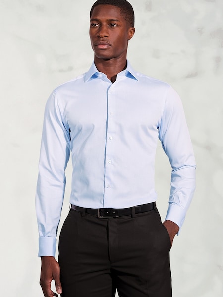 Brook Taverner Blue Cotton Jacquard Double Cuff Shirt (Y31903) | £50