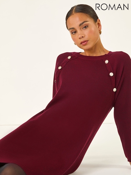 Roman Red Petite Button Detail Knit Dress (Y31907) | £50