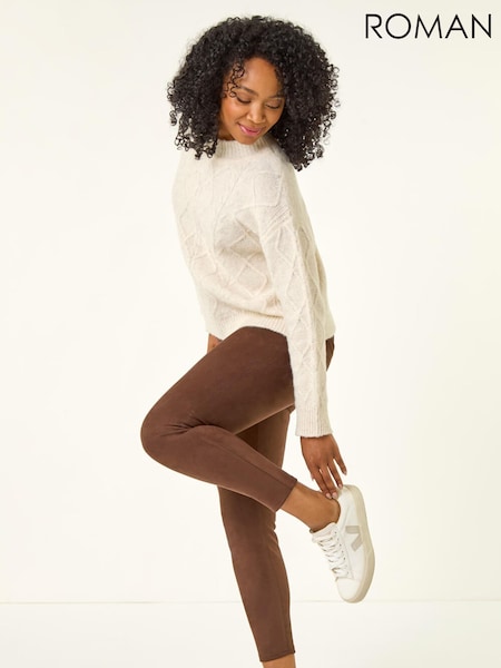 Roman Brown Petite Suedette Stretch Denim Leggings (Y31919) | £28