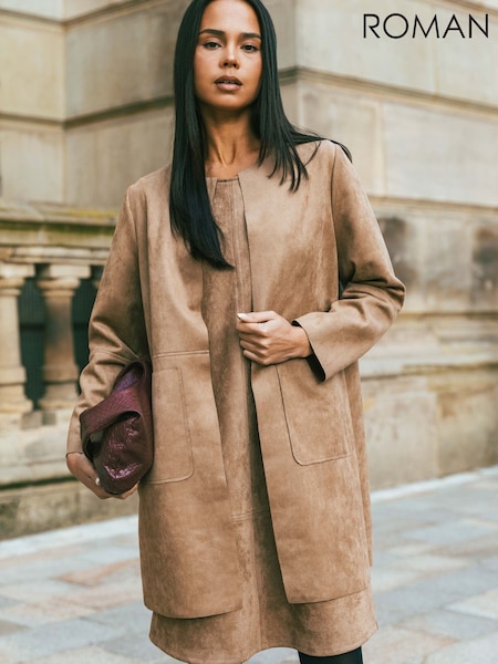 Roman Natural Petite Suede Contrast Pocket Jacket (Y31932) | £60